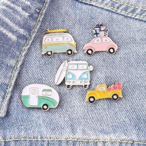 Cute Cartoon Vintage Bus Bicycle Brooches For Women Girls Retro Car Shaped Lapel Badge Pins Bag Clothes Jewelry Gifts