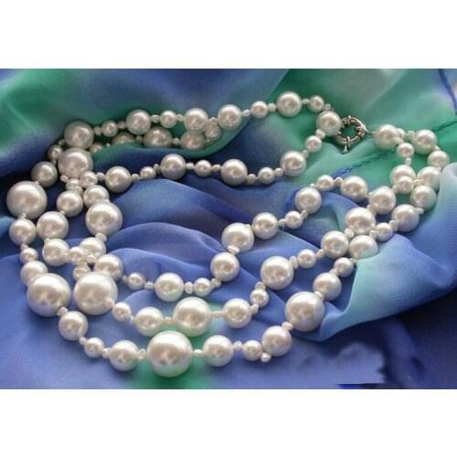New Arrival Wedding Pearl Jewelry 3row 18mm White Round South Sea Shell Pearl Necklace Brithday Party Charming Women Gift