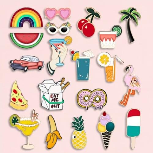 Beach Vocation Enamel Pin Coconut Tree Juice Brooch Denim Jeans shirt bag Aniaml Fruit Food Jewelry Gift for Friends