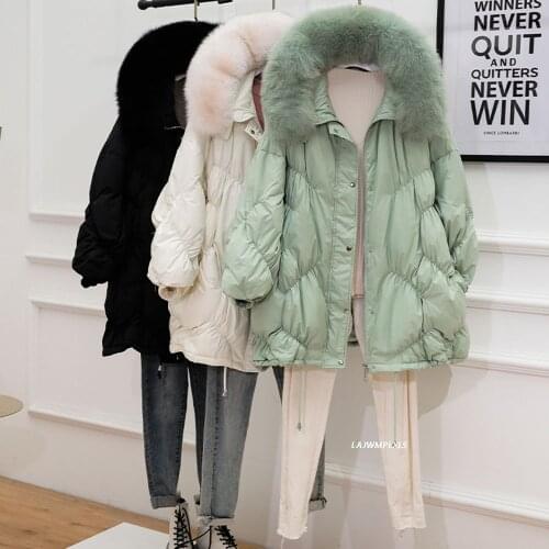 2021 Winter Down Coat Female Thicken Warm Women Large Real Natural Fur 90% White Duck Down Parkas Hooded Winter Puffer Jacket