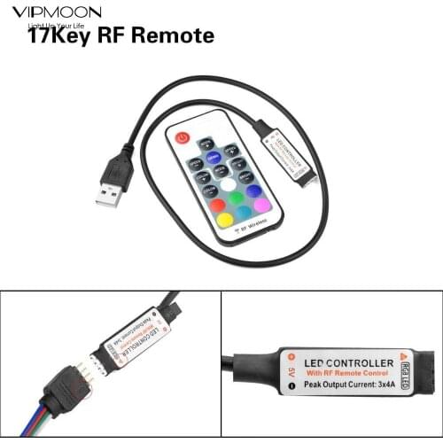 VIPMOON 17Key Remote Controller RF DC 5V USB Wireless Control for 5050 3528 Flexible RGB LED Light Strip