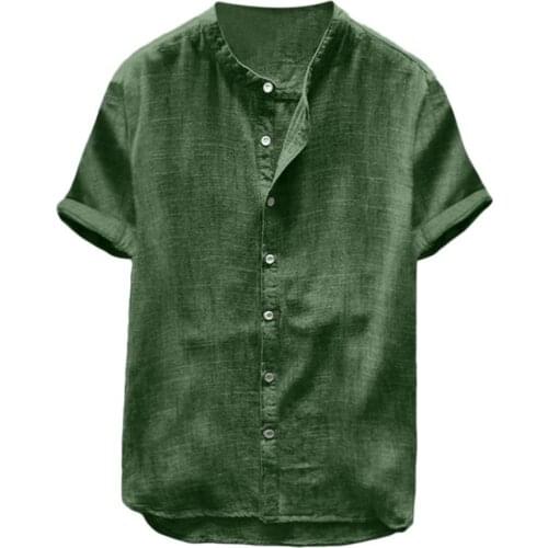 Summer Men Shirts Casual Solid Color Short Sleeve Cotton Linen Buttons Down Beach Loose Shirt Streetwear рубашка мужская