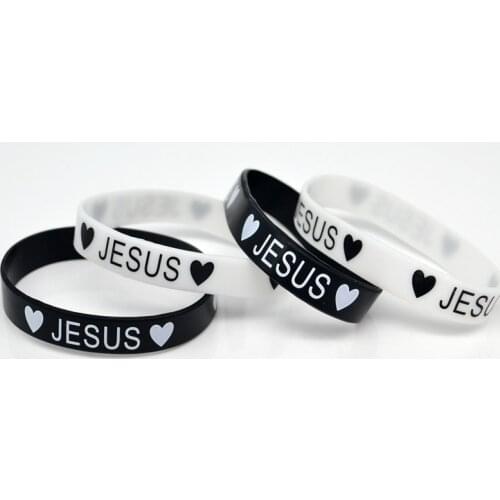 10x black white Heart JESUS silicone Bracelet wristband Catholic Christian Orthodox Religious Fashion Jewelry