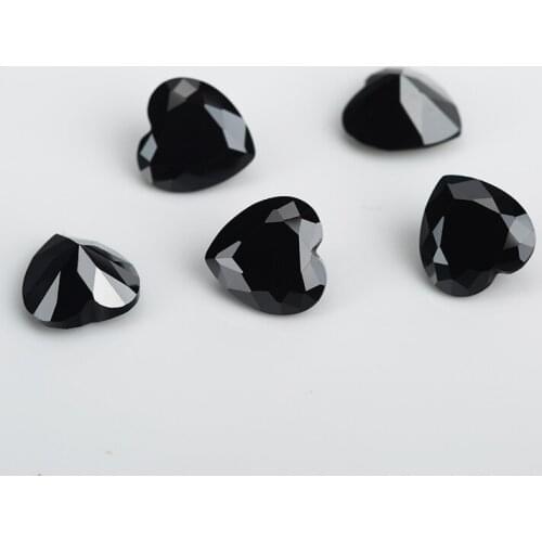 100pcs 3x3~10x10mm Heart Shape Loose Stone Black Color Glass Synthetic Gems For Jewelry DIY Stone