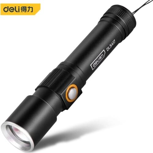 Deli LED Rechargeable Focusing Flashlight 18650 Battery 3 Modes Waterproof Outdoor Safety Camping Or Work Powerful Flashlight