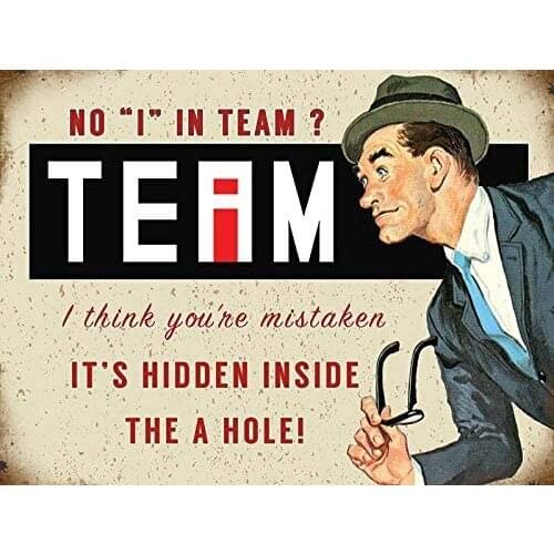 PAGAIXI Unique Plaques Poster for Man Cave Bar Home Cafe Tin Sign 8 x 12 No I in Team Vintage Signs Metal Wall Decor