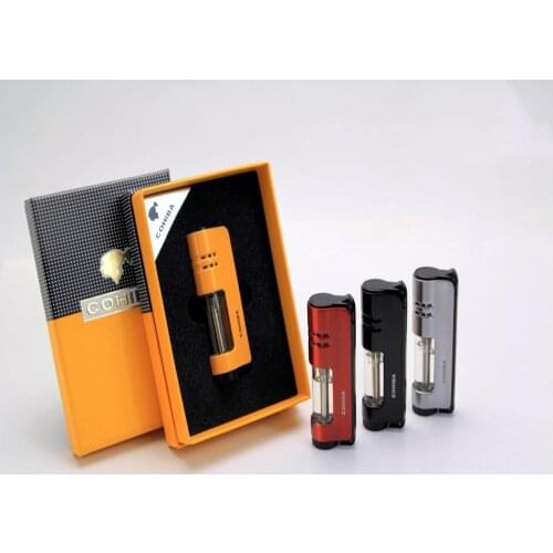 COHIBA Windproof Powerful Triple Torch Lighter BBQ Jet Gas Cigar Lighter Turbo Metal Kitchen Cigar Spray Gun Outdoor Gadgets Man