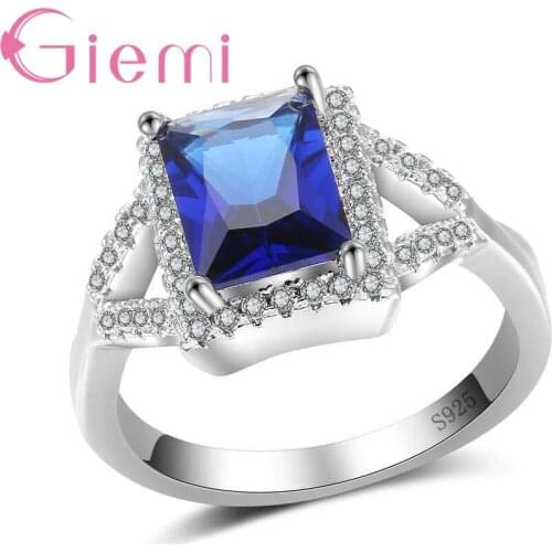 925 Sterling Silver Vintage Square Rings For Women Original Lady Present Shiny AAA Clear Zircon Wedding Jewelry Dropping