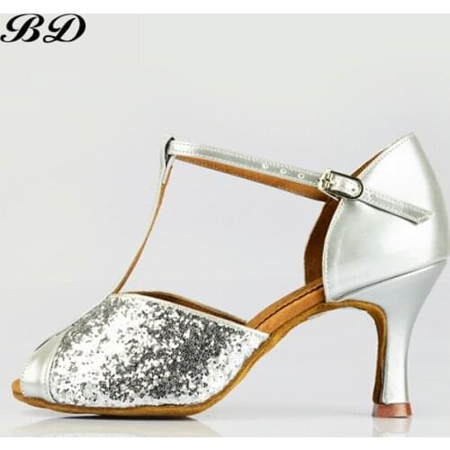 BD Dance Shoes Ballroom Women Latin Shoes Woman Shoe BDDANCE 265 Authentic High-end Sprofession SHOES DANCE PU Silver Sequins
