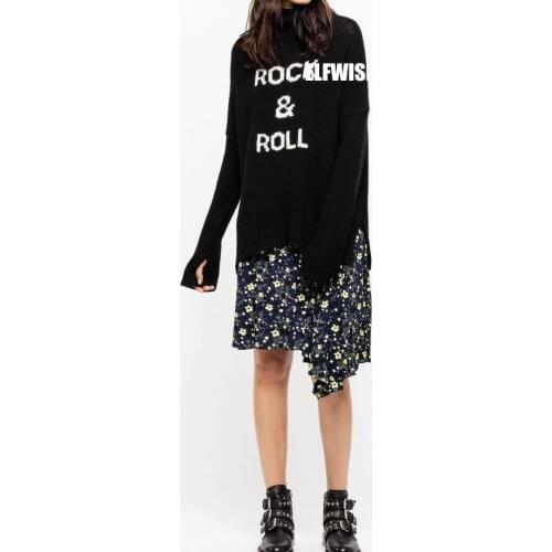 Woman Black Turtleneck Wool Sweater Long Sleeves Oversized Jumper Fashion Knitted Tops 2022FW High Quality Limitied ON SALE