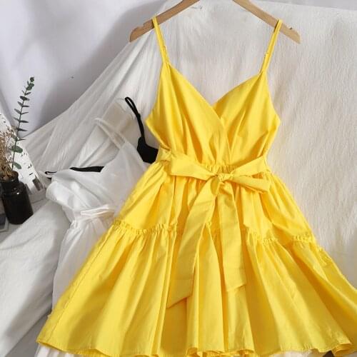 2021 Solid color Summer Spaghetti Strap Embroidery Flower Dress Women Mini Beach Style Sexy V-Neck A-Line White Clothes