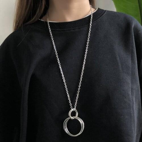 Geometric Multilayer Circles Pendants Necklace for Women Silver Color 2021 Fashion Jewelry Necklaces Long Style Simple New