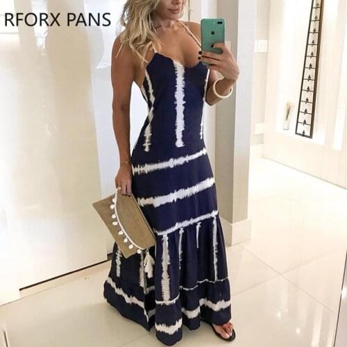 Women Tie Dye Print Spaghetti Strap Maxi Vacation Holiday Summer Dress