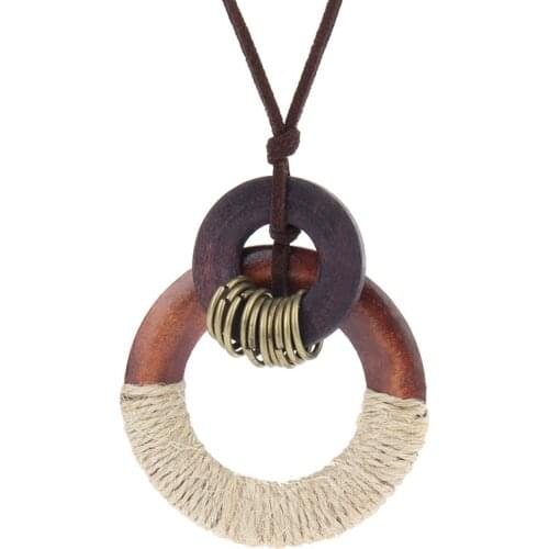 Johnature Wood Metal Necklace Round Hemp Rope Original 2020 National Style Handmade Women Vintage Necklace