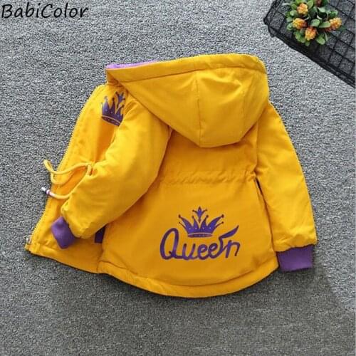 Winter Girls Clothes Hooded Letter Crown Waist Zipper Jacket Plus Velvet Padded Jacket