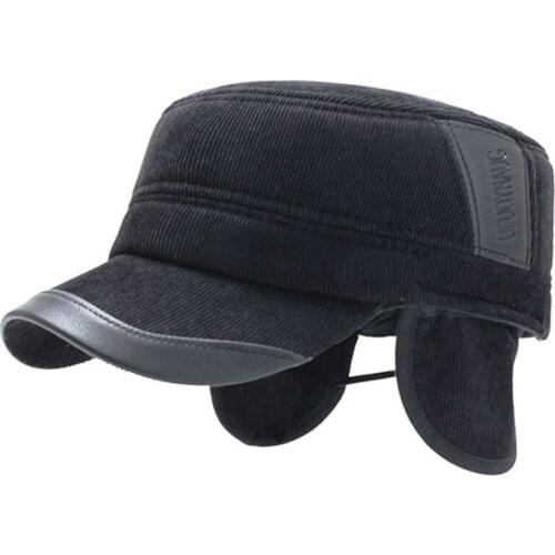 2020 New Winter Men Flat Cap Thermal Army Military Hats Mens Thick Cotton Earmuffs Hat Adjustable Size Sports Cap Snapback Cap