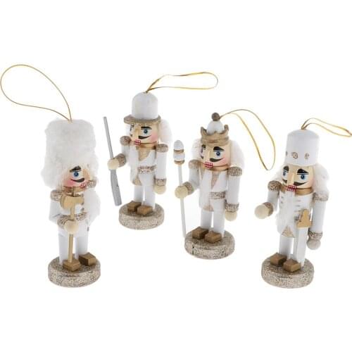 4Pcs 10cm Tall Traditional Wooden Nutcracker Collectible Wood Christmas