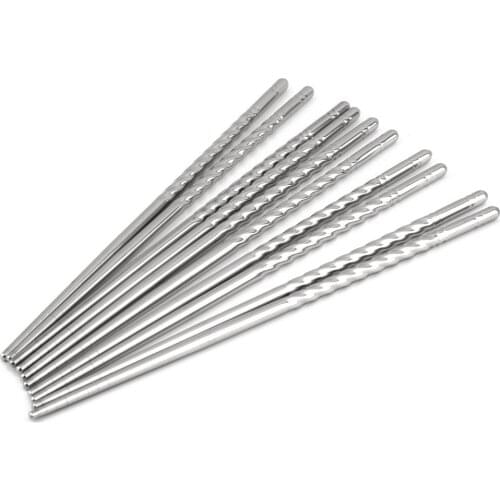 5 Pairs/Set Stainless Steel Chopsticks Chinese Style Thread Non-Slip Design Reusable Chopsticks Household Kitchen Accessories