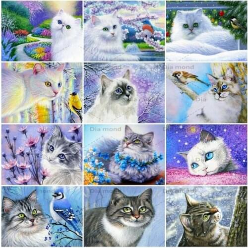 Diamond Embroidery Cat Flower Mosaic Handicraft Rhinestones Diamond Painting Cat Bird Animal Cross Stitch Kits Home Decor
