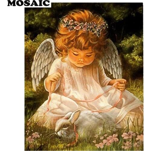 Diamond Painting Angel and Rabbit Full Square Diamond Embroidery Cross Stitch Crystal Unfinished Decorative