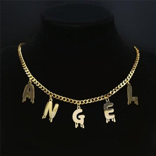 Angel Stainless Steel Letter Necklace Women Gold Color Pendant Necklace Jewelry collar acero inoxidable mujer N7003ANGELS03