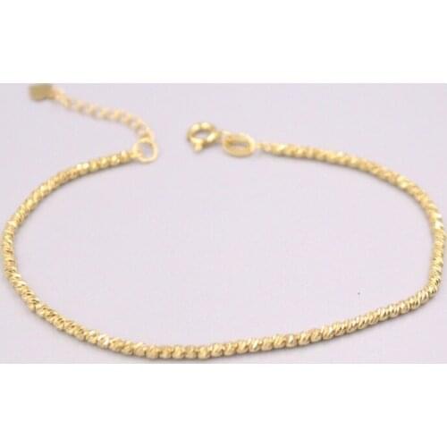 Pure 18K Yellow Gold Bracelet 2mm Carved Beads Link Chain Adjustable Bracelet Woman Gift 2.7-2.8g