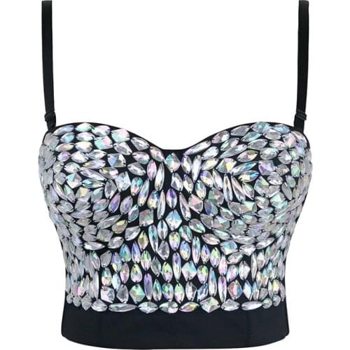 Womens Overbust Sexy Rhinestone Corset Colorful Gothic Push Up Bra Top Clubwear Party Bustier Crop Corset Top Sexy Punk Bodice