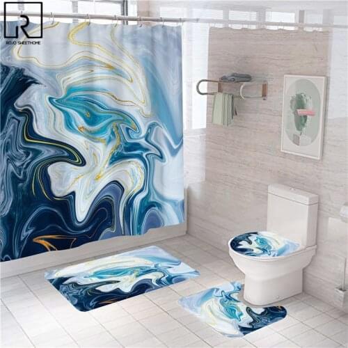 Colorful Modern Marble Shower Curtain with Hooks Anti-slip Rugs Bath Mat Set Soft Carpet Toilet Cover Bathroom WC Accessories