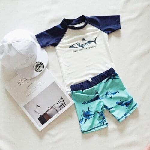 Boys three-piece childrens shark Print swimsuit set cartoon Fashion Beach wear Baby boys swimsuit set Free Shipping