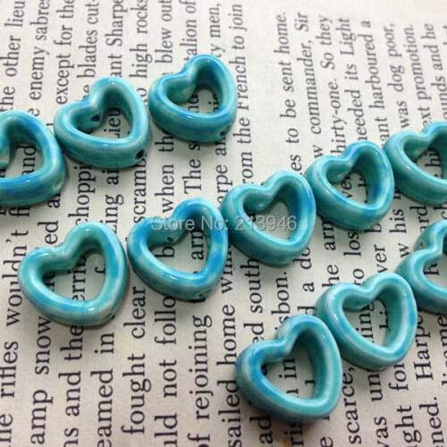 12*13mm 50pcs/pack "Blue Heart"China Ceramic Porcelain Bead Jewelry Loose Beads