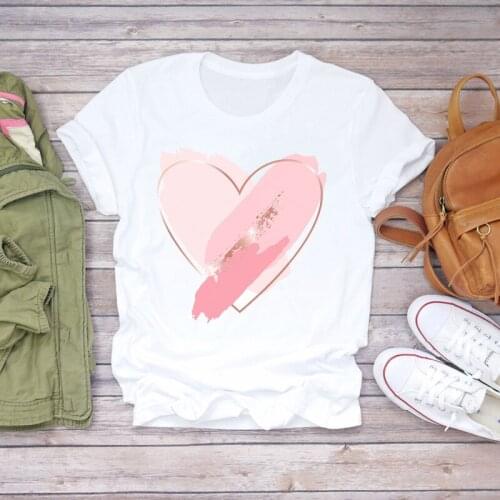 Women T-shirt Summer Pink Heart Ladies Tshirt Short sleeve Casual Funny Female T Shirt 90s streetwear Fashion tee shirt femme