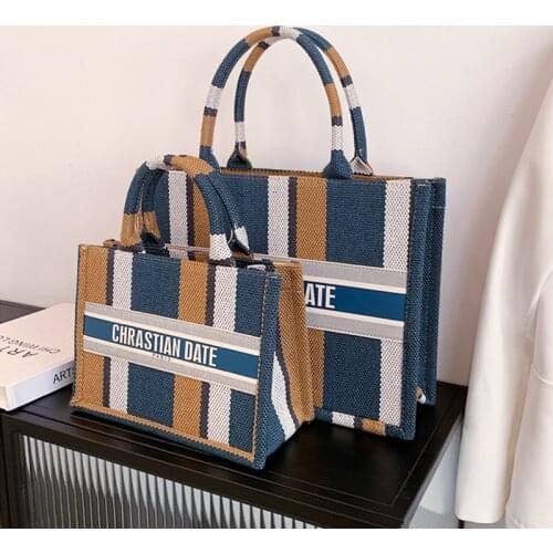 Canvas Totes Handbags for Women 2021 High Quality Fashion Girls Female Shopper Purses Casual Stripe Large Capacity Shoulder Bags