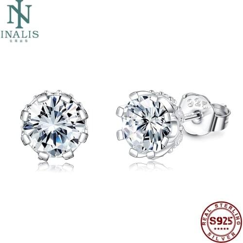 INALIS 925 Sterling Silver Stud Earring For Women Cubic Zirconia White Luxury Earrings Popular Style Anniversary Fine Jewelry