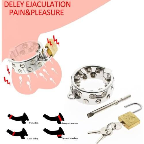 KALIS TEETH Cock Penis Ring 2 Rows Spikes Ball Stretcher Scrotum Pendant Male Chastity Device Cage Lock BDSM Sex Toys For Men