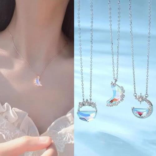 Crystal Moon Necklaces For Women Teens Girls Korean Fashion Elegant Temperament Style Clavicle Necklace Fashion Jewelry Gifts