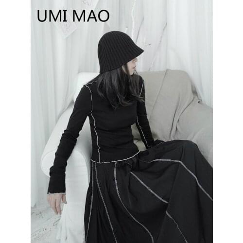 UMI MAO Yamamoto High-neck Lace Bottoming Shirt Womens Inner Black T-shirt 2020 New Long-sleeved Short Top