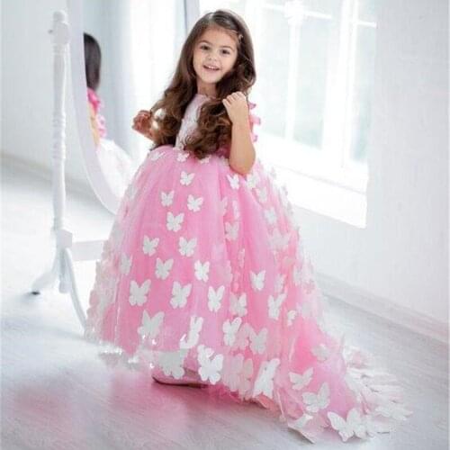 Sweet Handmade Butterflies Flower Girl Dress For Special Occasion Sleeveless Backless Princess Girl Dresses Pageant Gowns