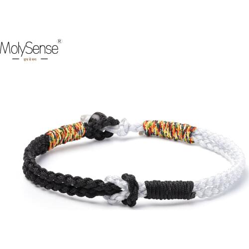MolySense Tibetan Rope Double Sailor Knot Yinyang Bracelet Buddhist Hand-Braided Coconut Shell With Om Mani Padme Hum Bracelet