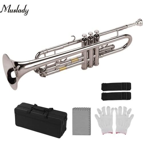 Muslady Standard Bb Trumpet Brass Material Nickle Plated Wind Instrument with Mouthpiece Carry Bag Gloves Cleaning Cloth