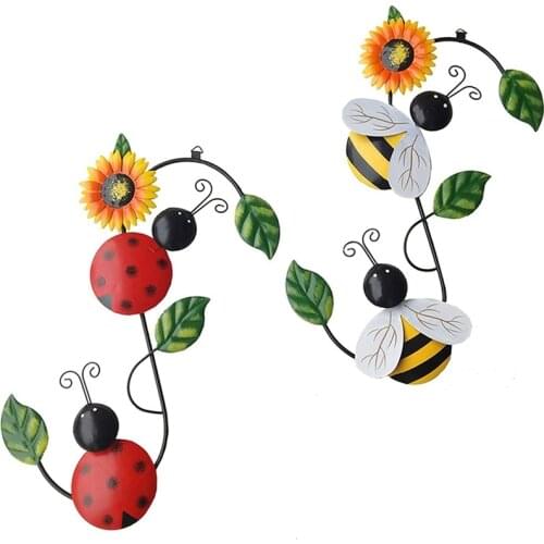 Metal Wall Art Outdoor Wall Decor, Bumble Bee and Ladybug Wall Decor Outdoor Wall Art, Set of 2 Metal Wall Sculptures