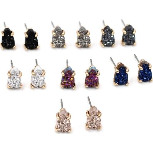 2021 New Mini Traingle Claw Cute Egg Copper Water Drop Arrow Druzy Stud Earrings