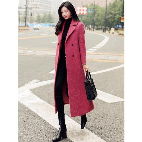 2021 winter new woolen overcoat womens middle and long versatile temperament British style over knee slim tweed coat