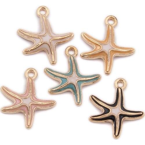 Wholesale 100pcs 20*16mm Double Colors Enamel Alloy Sea Star Charms Gold Tone Plated Drip Oil DIY Jewelry Earring Pendant Craft