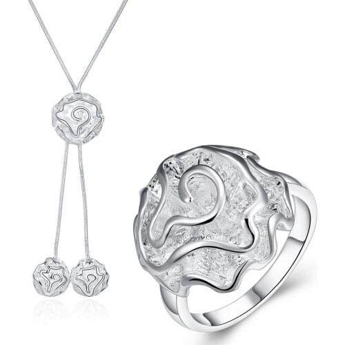 925 sterling Silver fine rose flower necklace rings women high quality Popular brands Jewelry set fashion Party Christmas gifts