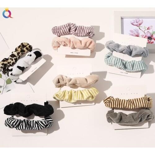 Hot Sale 2Pcs/Lot Hairband Elastic Rubber Bands Headband Leopard Stripe Scrunchie For Women Girl hair accessories QY123037