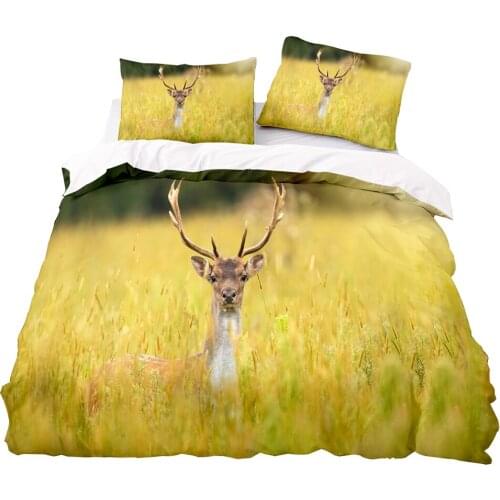 Peeping Fawn Pattern Duvet Cover 210x210 Pillowcase 3Pcs,228x228 Quilt Cover,White Blanket Cover , Extra Large Bedding Set