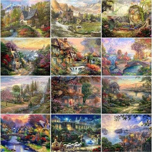 Full Square 5D Diy Diamond Painting Castle 3D Diamond Embroidery House Landscape Picture Of Rhinestones Mosaic Home Decor Bh154