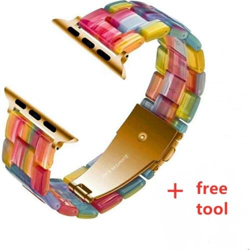 New Lightweight Resin Bracelet Strap for Apple Watch Band 6 5 4 40mm 44mm Colorful Wristband for iWatch 3 2 1 38mm 42mm SE Loop