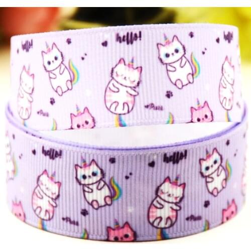 22mm 25mm 38mm 75mm Cat Cartoon printed Grosgrain Ribbon party decoration 10 Yards X-04490