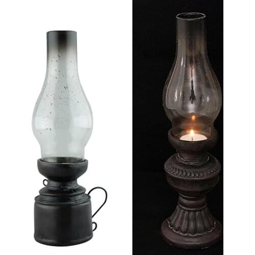 Retro Kerosene Lamp Candlestick Resin Ornament Vintage Candle Holders Decorative Candle Lanterns for Home Tabletop Cafe Shop